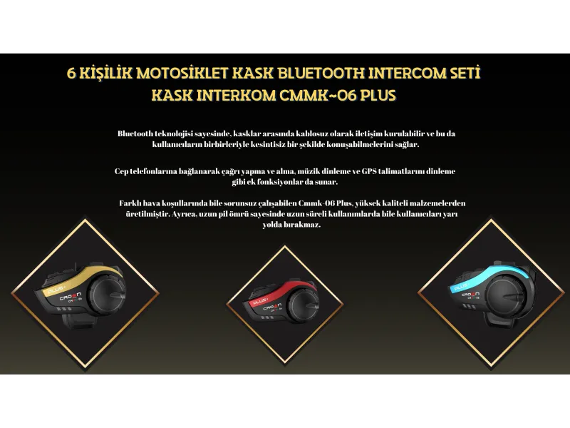 6 Kişilik Motosiklet Kask Bluetooth Intercom Seti Kask Interkom Cmmk-06 Plus
