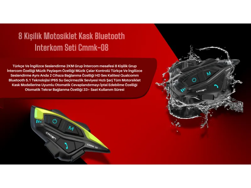 8 Kişilik Motosiklet Kask Bluetooth Interkom Seti Cmmk-08